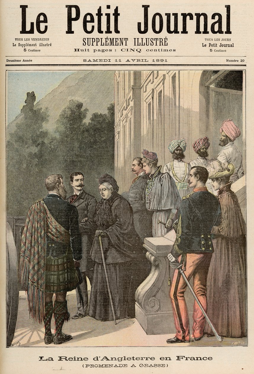Anglia királynője Franciaországban: Séta Grasse-ban, a „Le Petit Journal”-ból, 1891. április 11. alkotó: Fortune Louis Meaulle and Henri Meyer