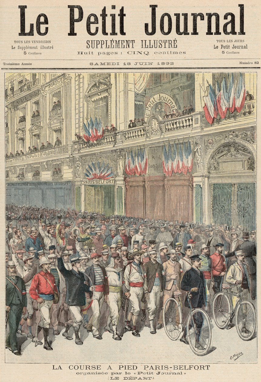 Az országúti verseny rajtja Párizstól Belfortig, a „Le Petit Journal”-ból, 1892. június 18. alkotó: Fortune Louis Meaulle and Henri Meyer