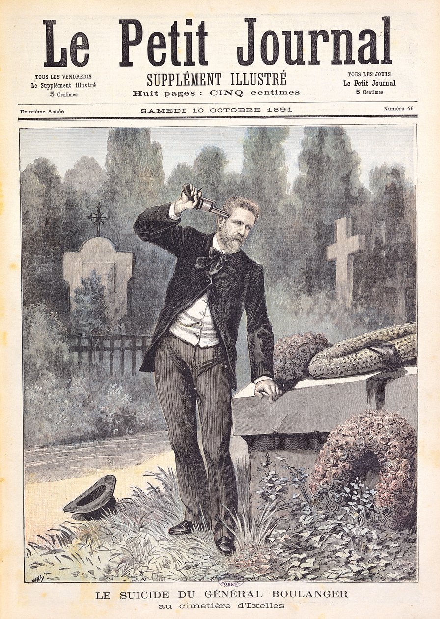 Georges Ernest Boulanger tábornok (1837-91) öngyilkossága az ixelles-i temetőben, a „Le Petit Journal”-ból, 1891. október 10. alkotó: Fortune Louis Meaulle and Henri Meyer