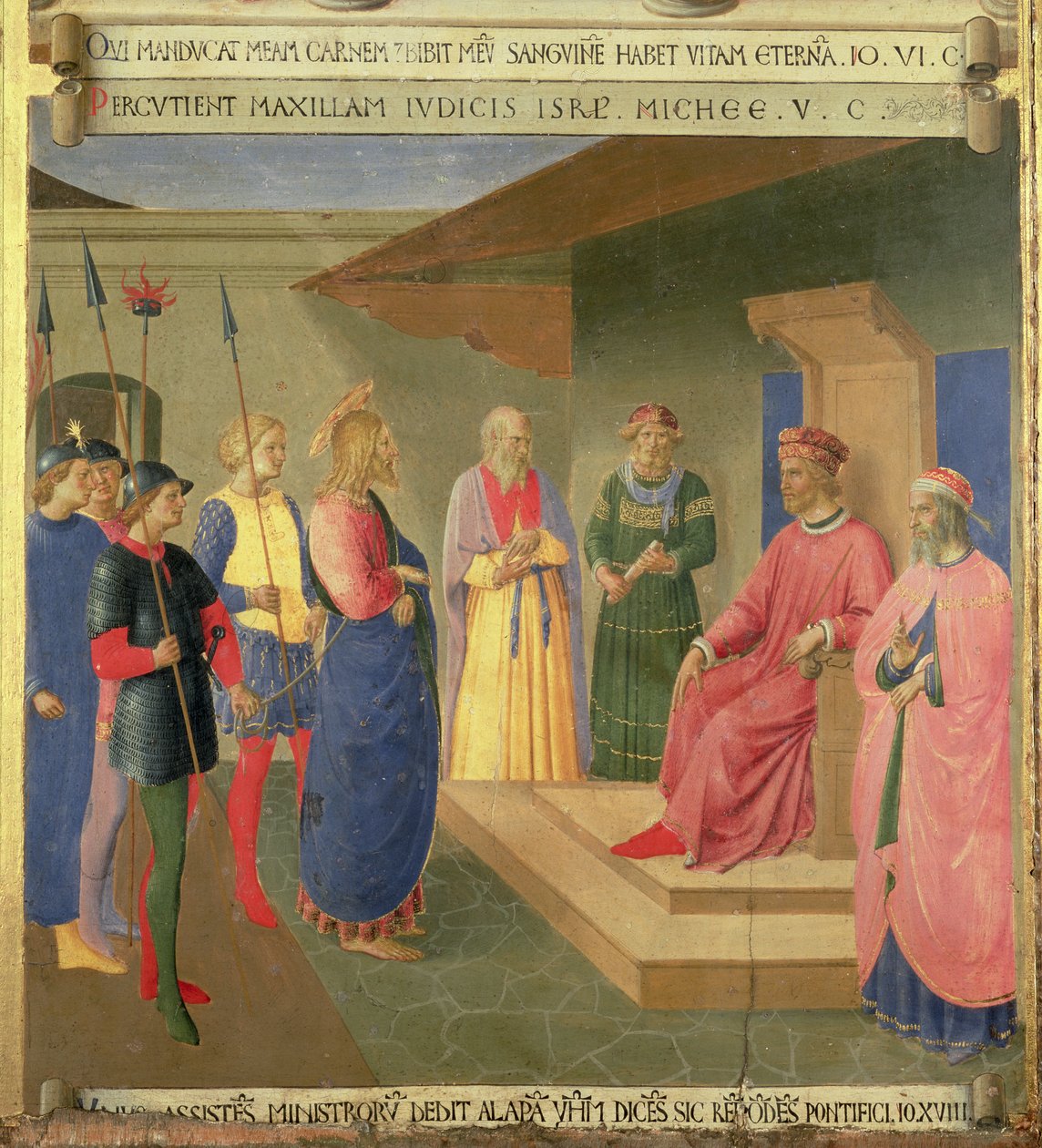 Krisztus Kaifás előtt, részlet a Santissima Annunziata ezüstkincstár harmadik paneljéről, 1450-53 körül (tempera a panelen) alkotó: Fra Angelico