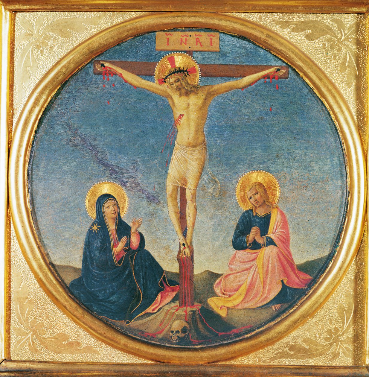 Krisztus Szűz és Szent János között, avagy a kis keresztre feszítés (tondo), 1395 körül (olaj, fa) alkotó: Fra Angelico
