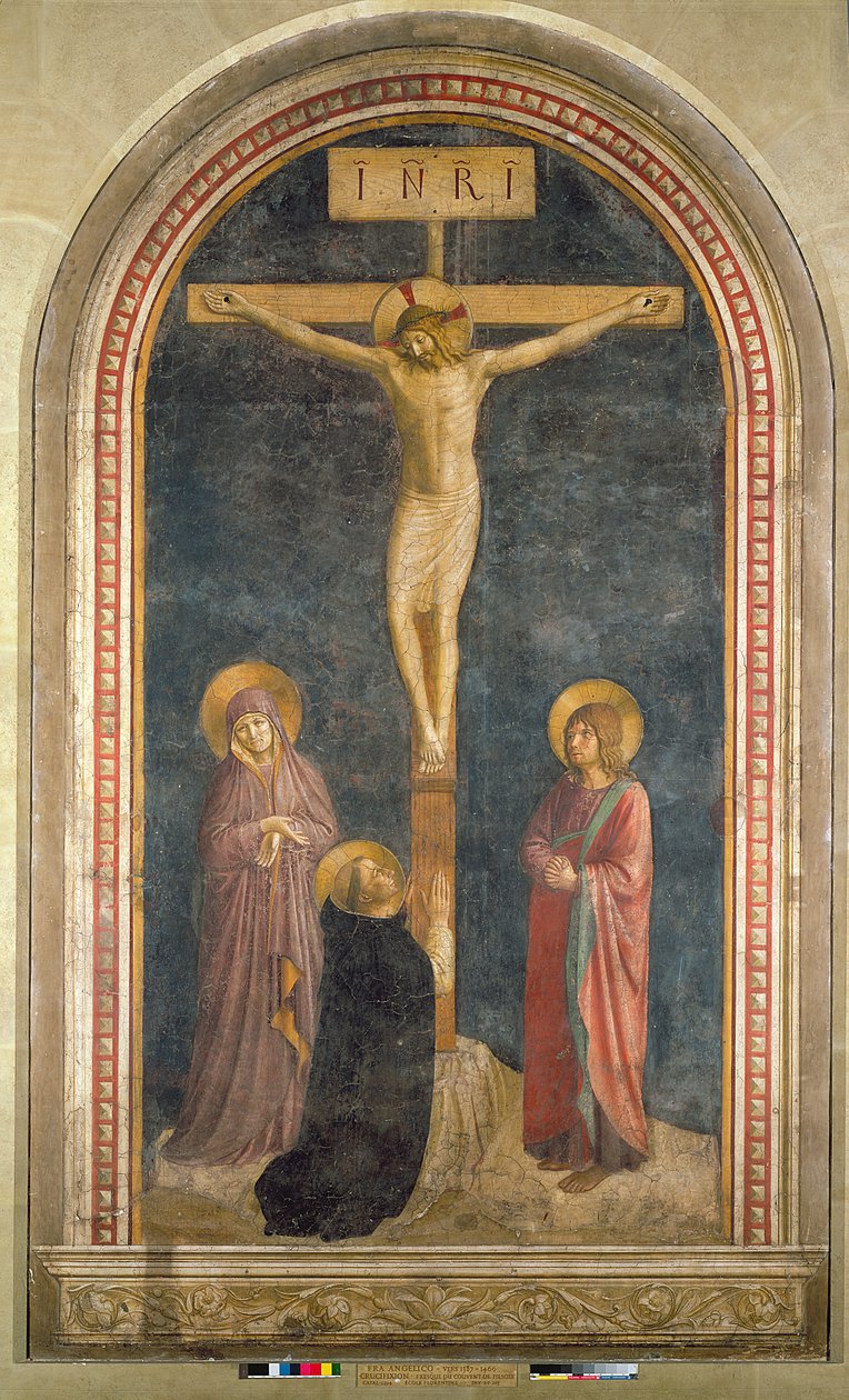 Keresztre feszítés a Szűzanyával, SS. János evangélista és Domonkos a Fiesole-i Szent Márk-kolostorból, 1442 alkotó: Fra Angelico