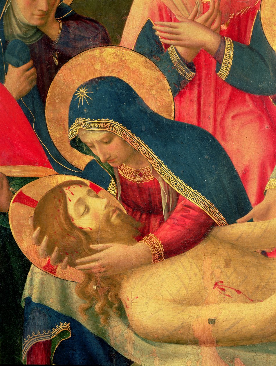 Lerakás a keresztről, Szűz Mária részlete, 1436-os tempera és arany a panelen alkotó: Fra Angelico