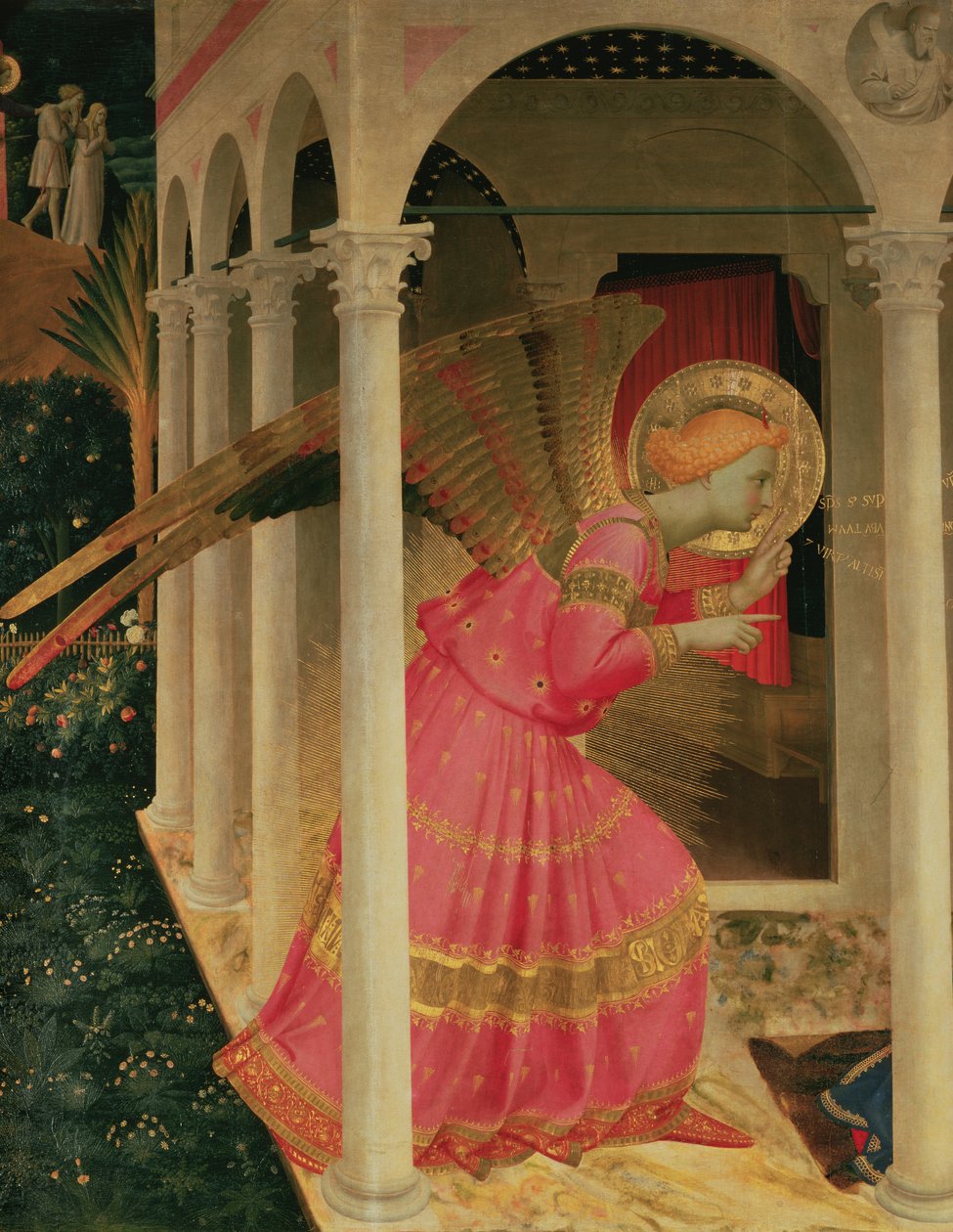 Részlet az Angyali üdvözletből, amely Gábriel angyalt mutatja be alkotó: Fra Angelico