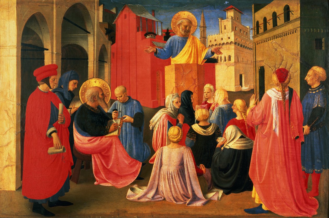 Részlet a Linaiuoli-triptichonból, predella, amely Szent Péter prédikációját mutatja, 1433 (tempera a táblán) alkotó: Fra Angelico