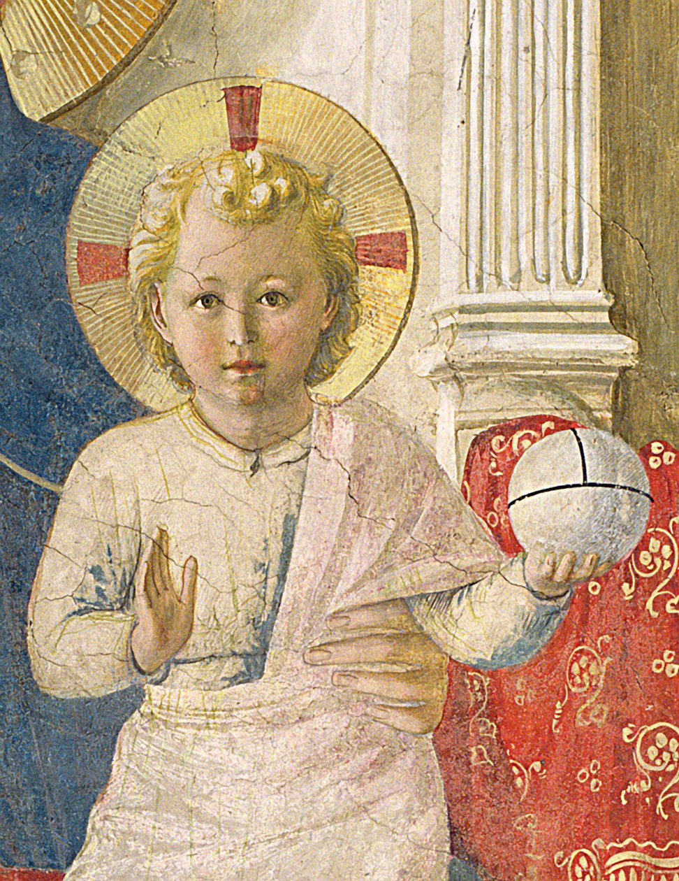A Krisztus gyermek részlete a Madonna delle Ombre Az árnyak Madonnája, 1450-es freskóról. alkotó: Fra Angelico