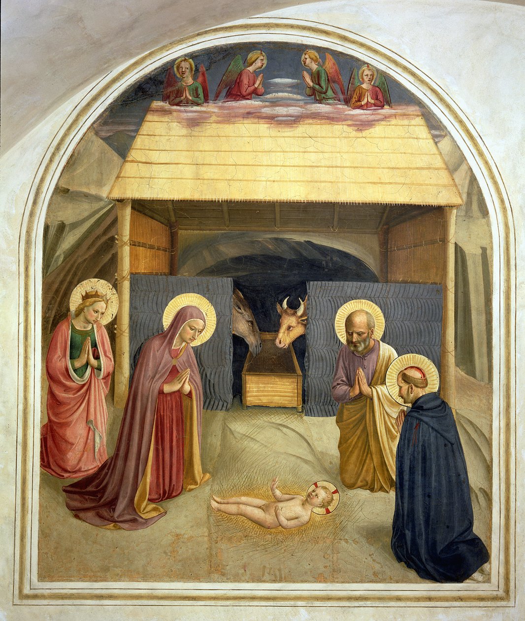 Születés, Alexandriai Szent Katalinnal és Szent Péter vértanúval, 1442 alkotó: Fra Angelico