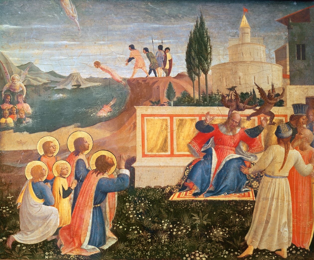 Cosmas és Damian szenteket a tengerbe vetik; démonok szöknek ki Lysias prokonzul szájából, a San Marco oltárkép predellájából, 1438-40 (tempera a panelen) alkotó: Fra Angelico