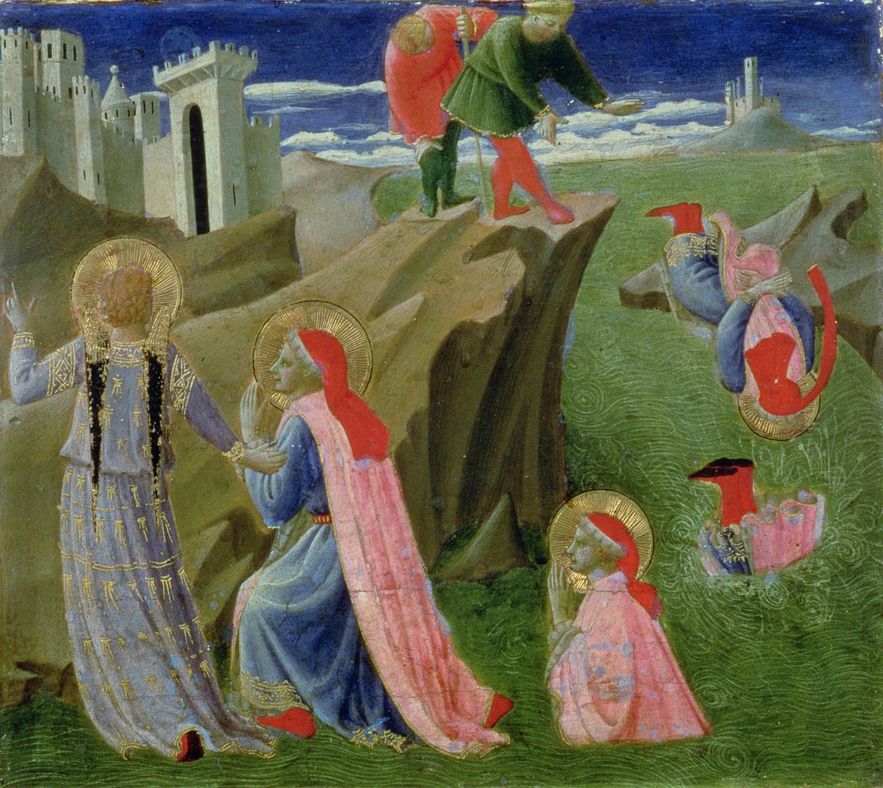 Szent Kozma és Szent Damján megmenekül a vízbefúlástól, az Annalena-oltárkép predellájáról, 1434 körül (tempera, tábla). alkotó: Fra Angelico