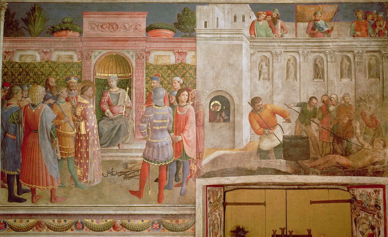 Szent Lőrinc Decius előtt és Szent Lőrinc mártíromsága alkotó: Fra Angelico