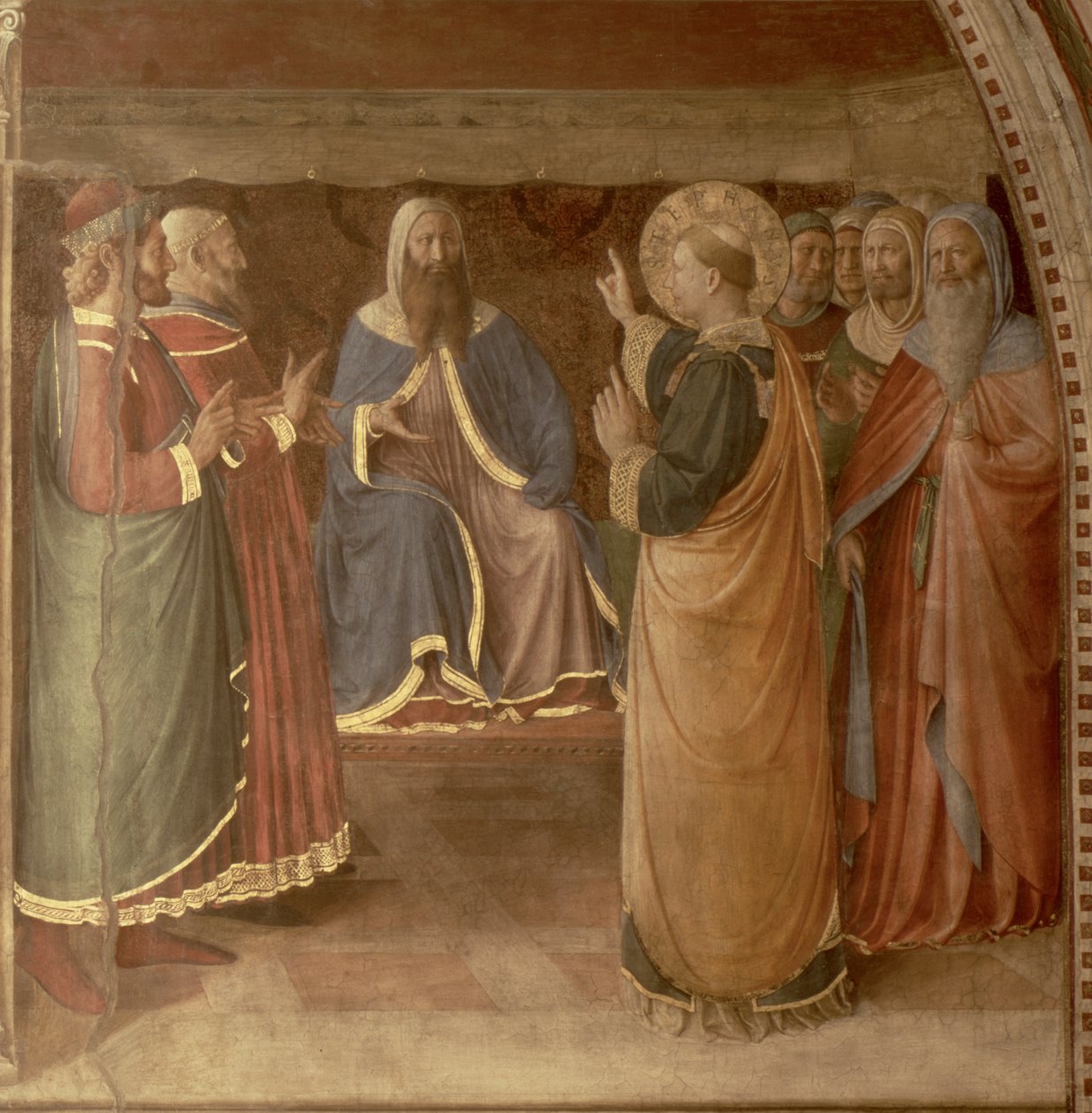 Szent István prédikál és Szent István a Tanácshoz fordul című freskó részlete 29037 alkotó: Fra Angelico