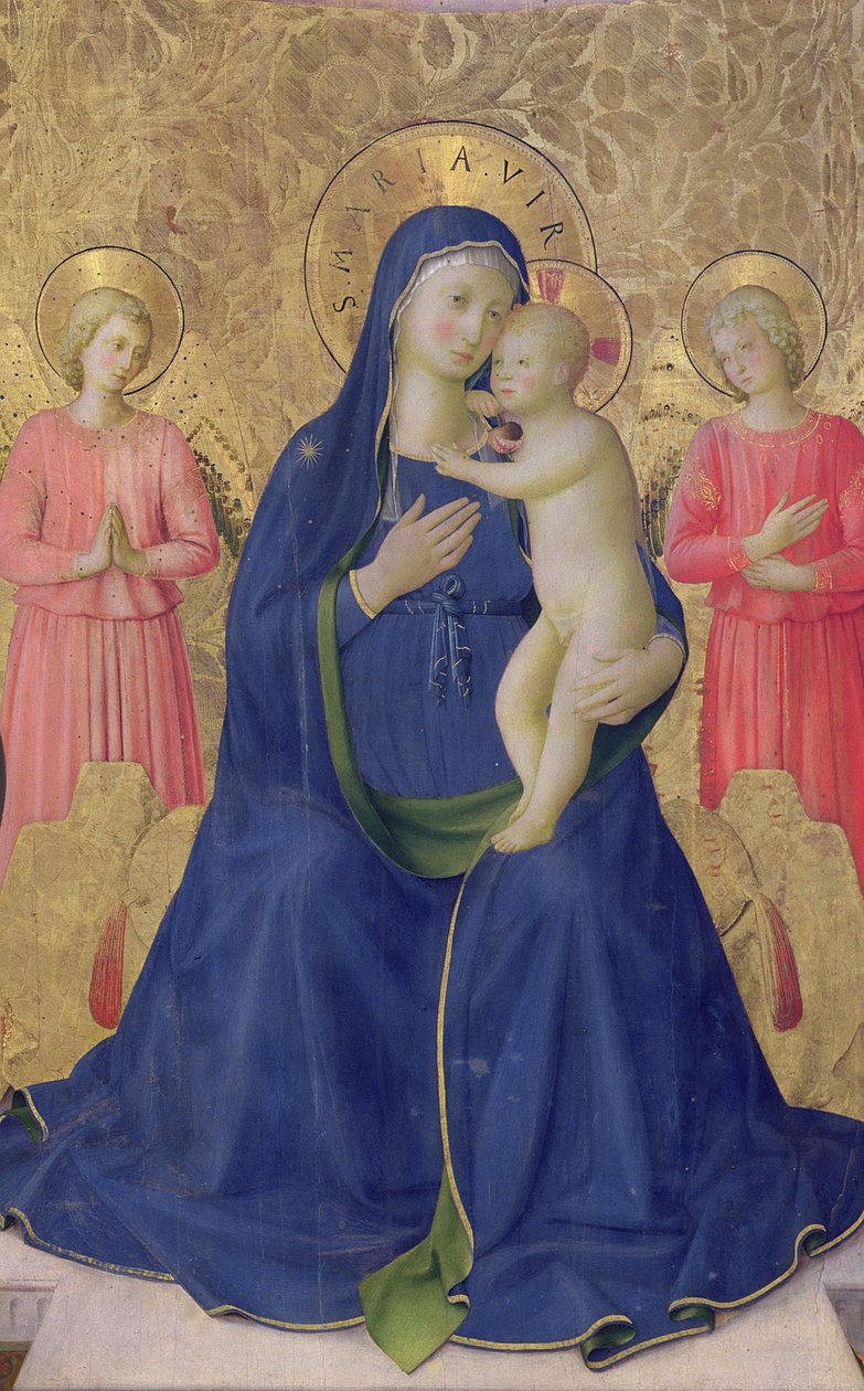 A Bosco ai Frati oltárkép: A Szűz és a Gyermek két angyallal trónol, 1452 tempera a 43968 panel részletén alkotó: Fra Angelico