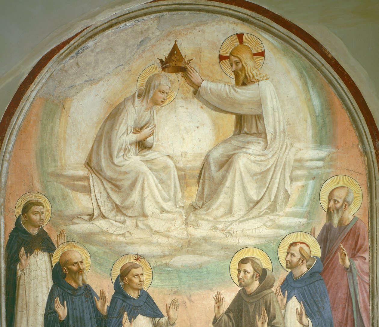Szűz Mária megkoronázása, Tamás, Benedek, Domonkos, Ferenc, Mártír Péter és Pál szentekkel, 1442 (részlet)
a 43883-ból) alkotó: Fra Angelico