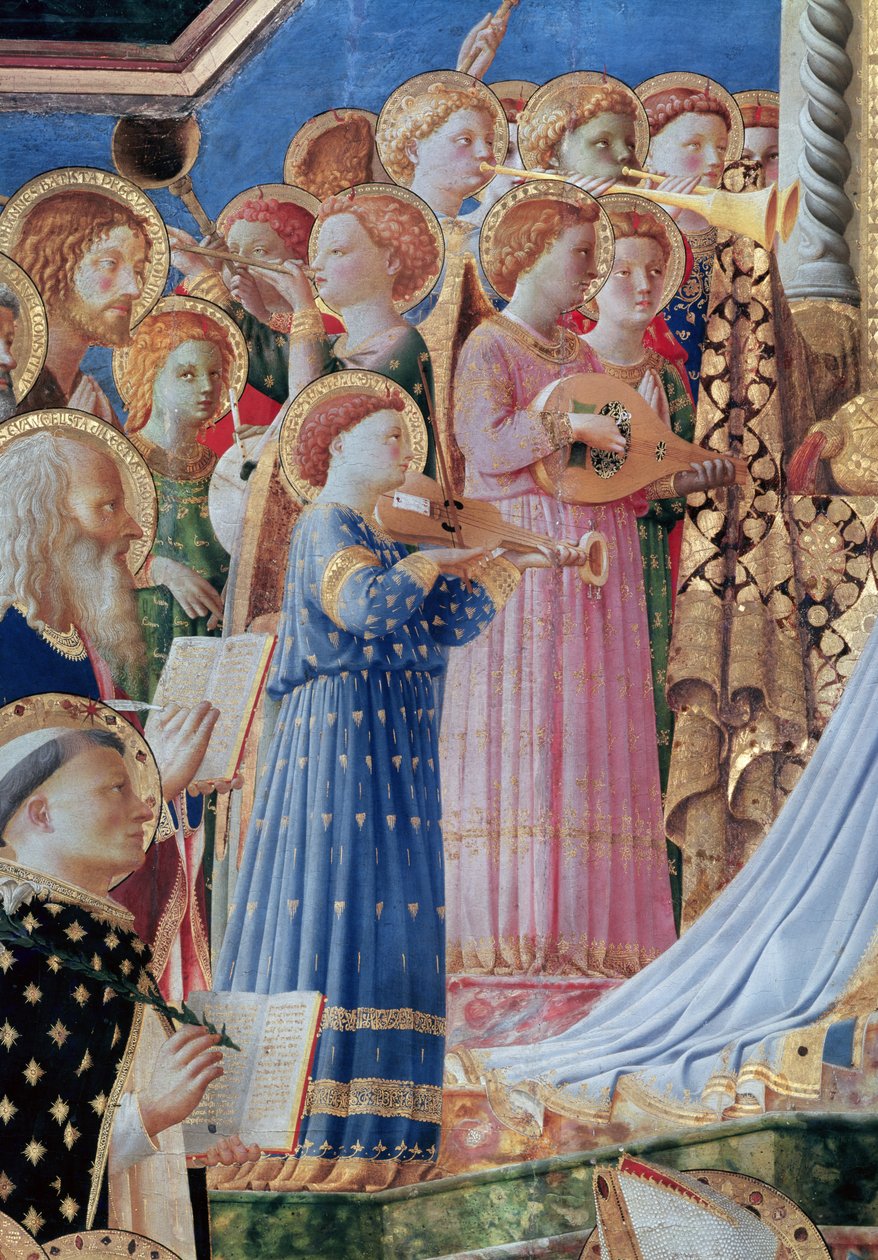 A Szűz koronázása, zeneangyalok részlete balról, 1430-32 körül (60319 részlet) alkotó: Fra Angelico