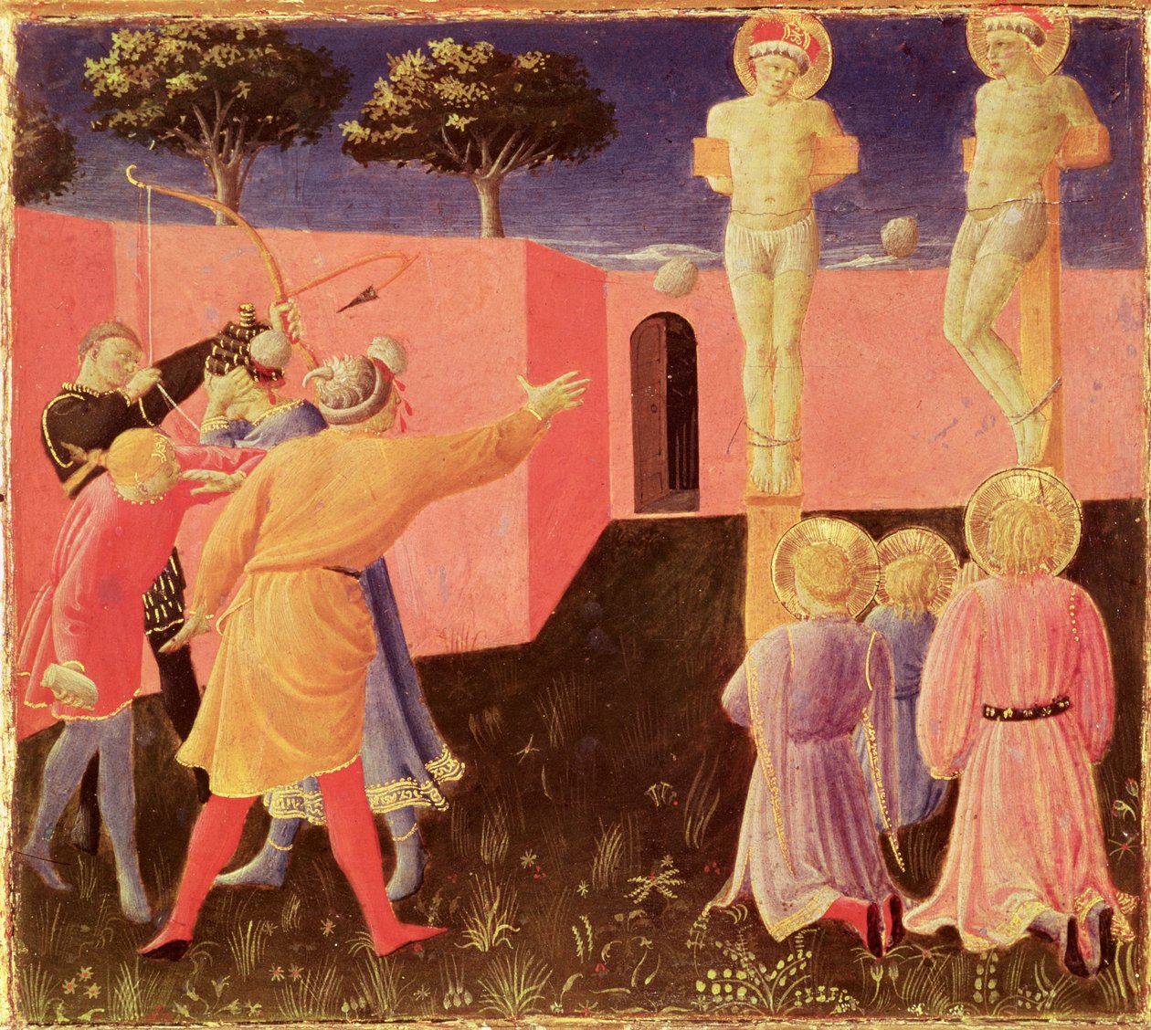 SS keresztre feszítése és megkövezése. Cosmas és Damian, predella az Annalena-oltárról, 1434 (tempera a panelen) alkotó: Fra Angelico