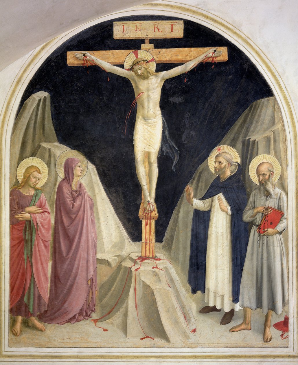 A keresztre feszítés, SS-szel. Domonkos és Jeromos, 1442 alkotó: Fra Angelico