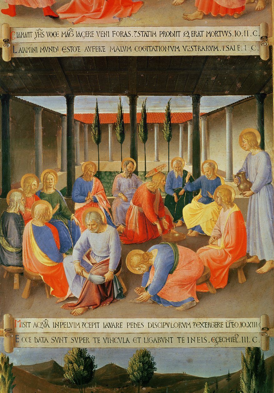 A lábmosás, részlet a Santissima Annunziata ezüst kincstárának harmadik táblájáról, 1450-53 körül (tempera, tábla) alkotó: Fra Angelico