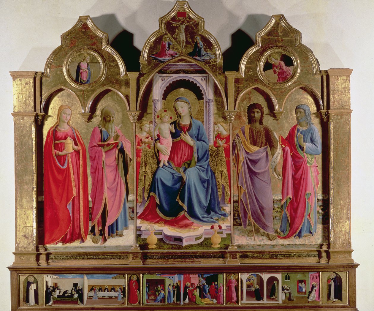 Szűz és gyermek trónoló négy angyallal, Szent Márkkal, Keresztelő Szent Jánossal, Szent János evangélistával és Mária Magdolnával, a Polittico di San Domenico-tól (a részleteket lásd: 87999) alkotó: Fra Angelico