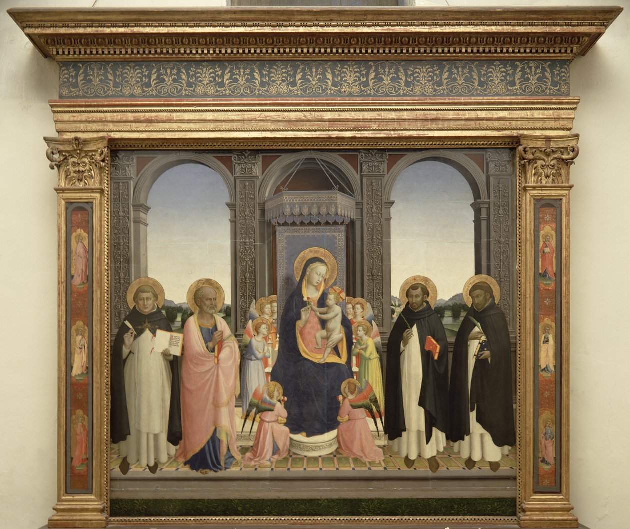 Szűz és gyermek trónoló angyalok és Aquinói Szent Tamás, Szent Barnabás, Szent Domonkos és Szent Péter vértanú, 1422 körül (tempera a panelen) (lásd: 238446 és 43913) alkotó: Fra Angelico