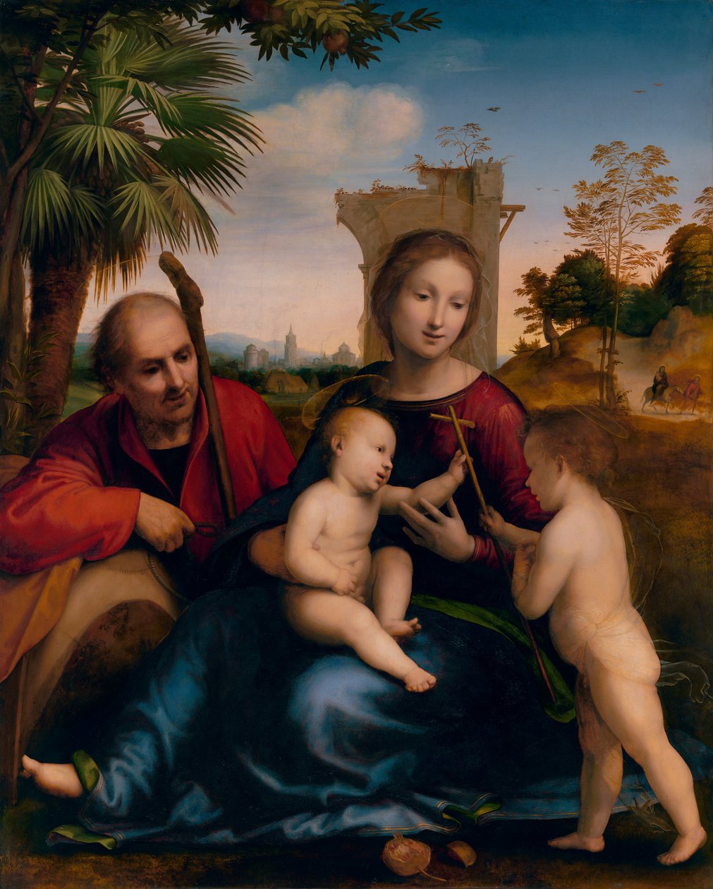 A pihenés Egyiptomba menet közben Keresztelő Szent Jánossal (kb. 1509) alkotó: Fra Bartolomeo