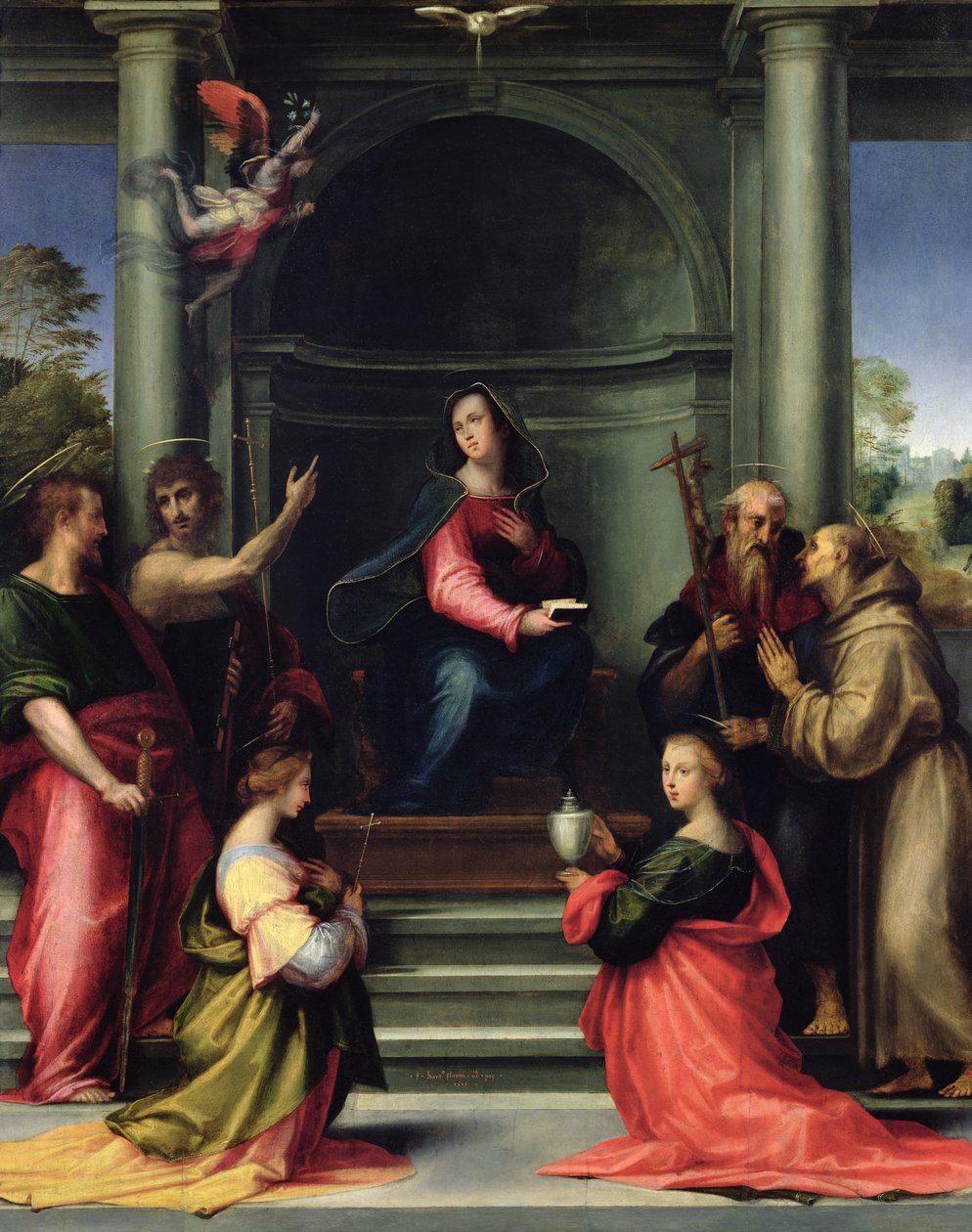 Angyali üdvözlet a szentekkel, 1515 alkotó: Fra Bartolommeo