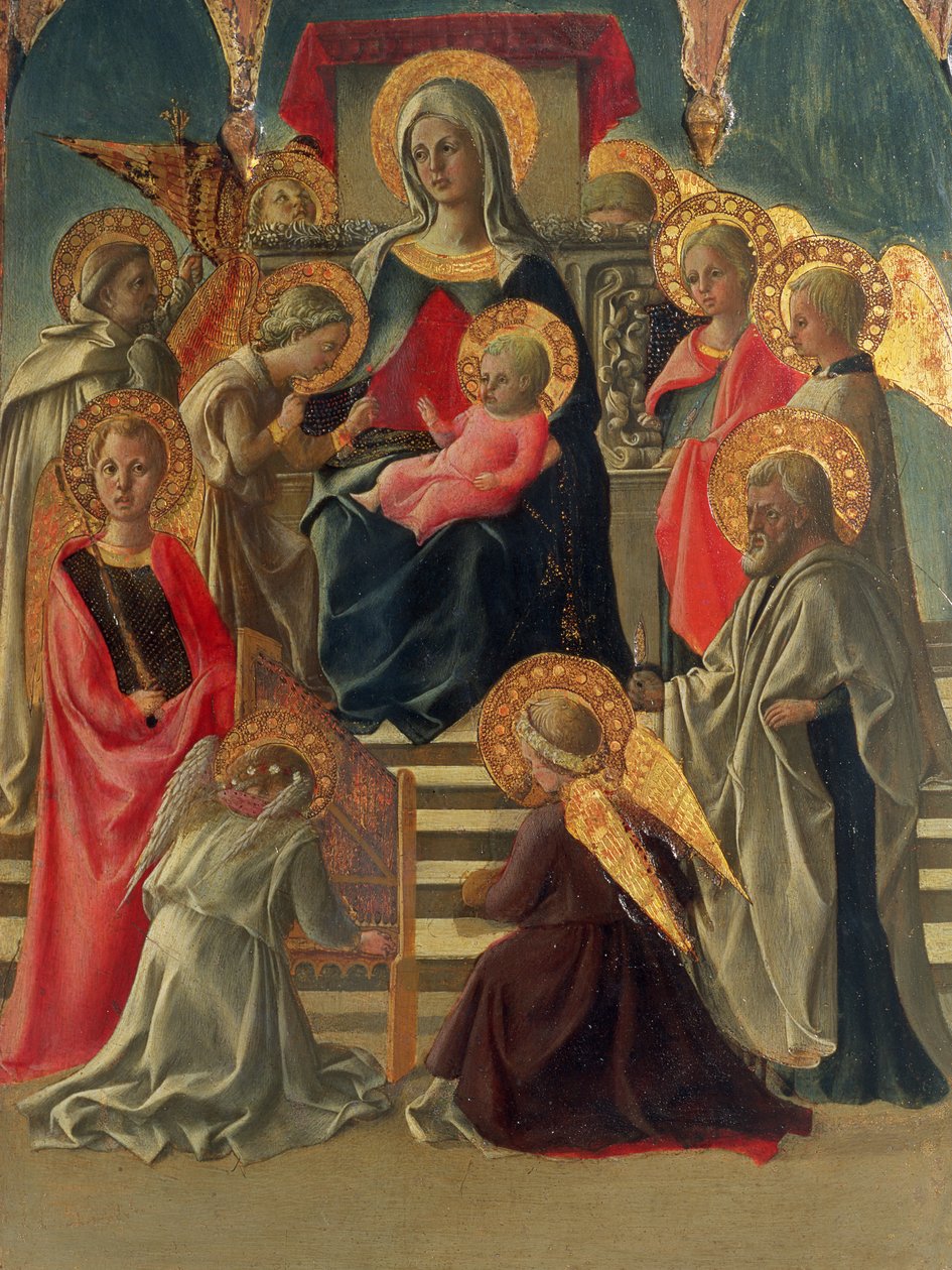 Madonna és gyermeke az Angyalok és szentek társaságában trónol (tempera a panelen) (lásd még: 197200) alkotó: Fra Filippo Lippi