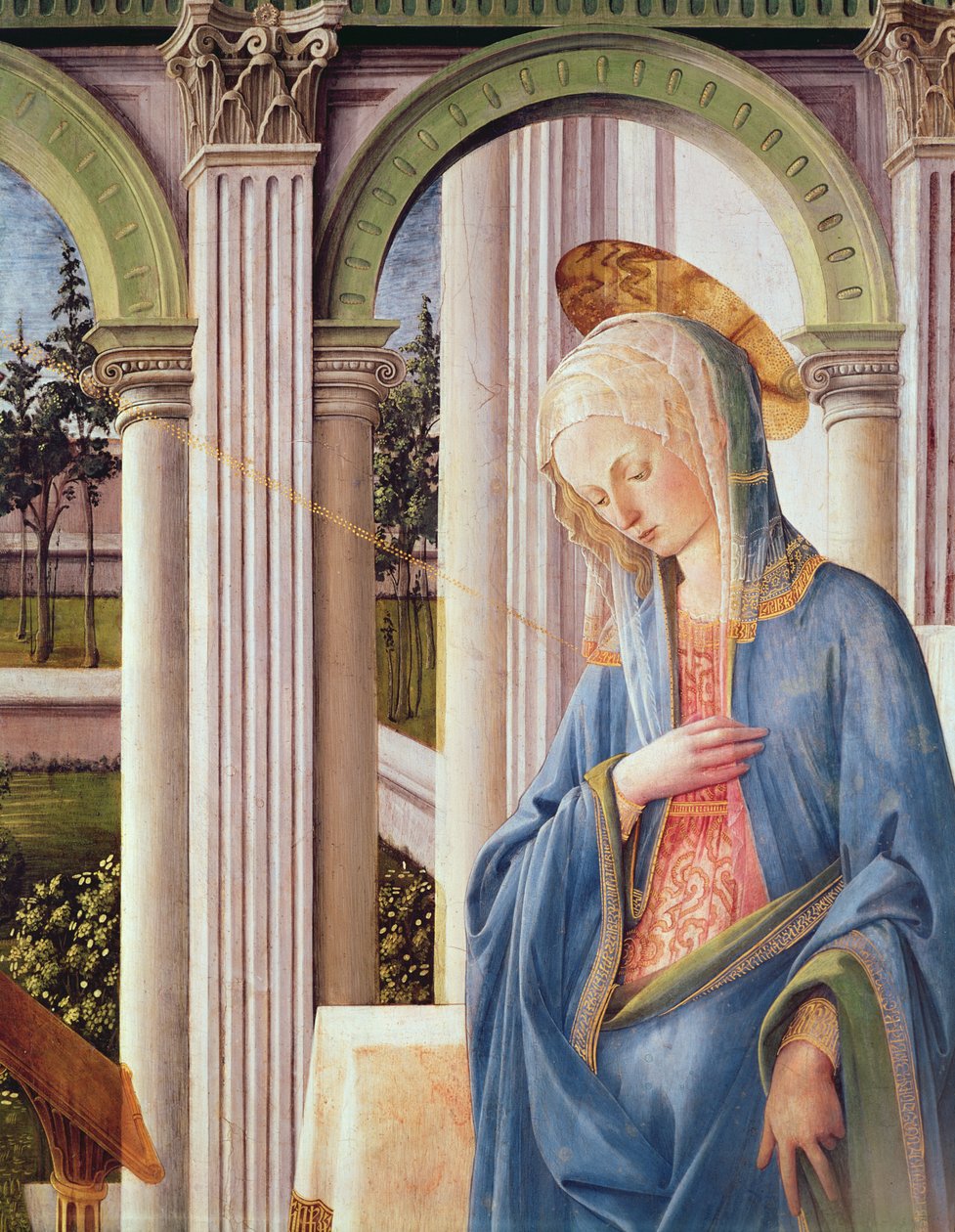 Angyali üdvözlet, Szűz Mária részlete (244961 részlet) alkotó: Fra Filippo Lippi