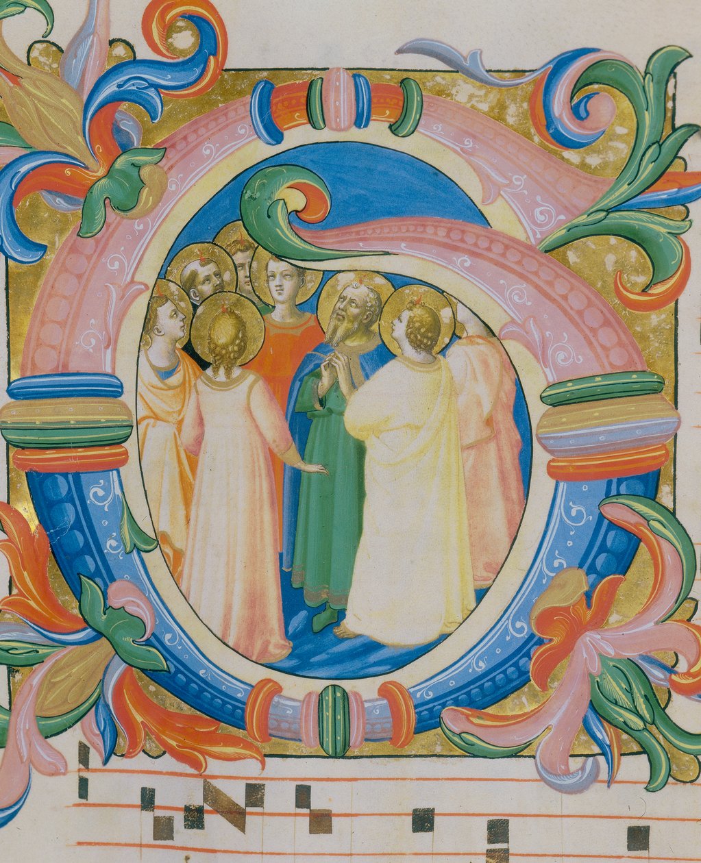 Szentek csoportja, illusztrált miniatűr misekönyvben (9. k., verso), alkotó: Fra Angelico