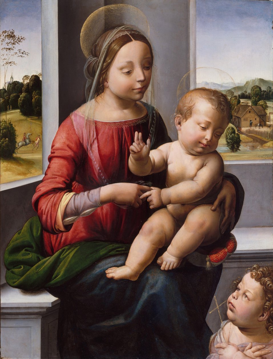 Madonna és gyermeke a fiatal Keresztelő Szent Jánossal, 1497 körül (olaj és arany a fán) alkotó: Fra Bartolomeo