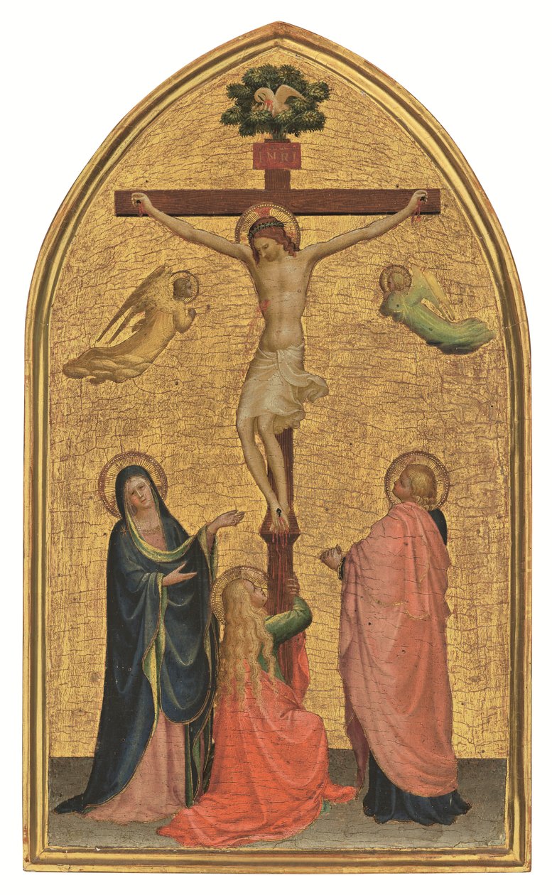 A keresztrefeszítés Szűz Máriával, Keresztelő Szent Jánossal és a Magdolnával (tempera arany alapon, tábla) alkotó: Fra (c.1387 1455) Angelico