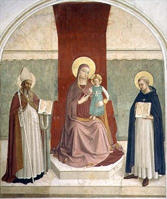 Az SS-szel trónoló Szűz és Gyermek. Zenobius és Tamás (freskó) alkotó: Fra (c.1387 1455) Angelico