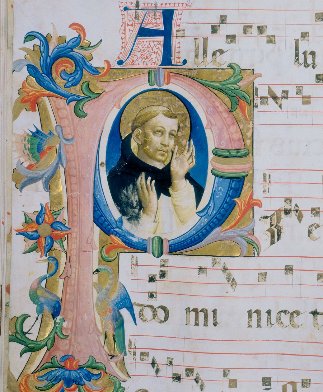 Domonkos szent. Illusztrált miniatűr misekönyvben (c. 9, verso) alkotó: Fra  Angelico