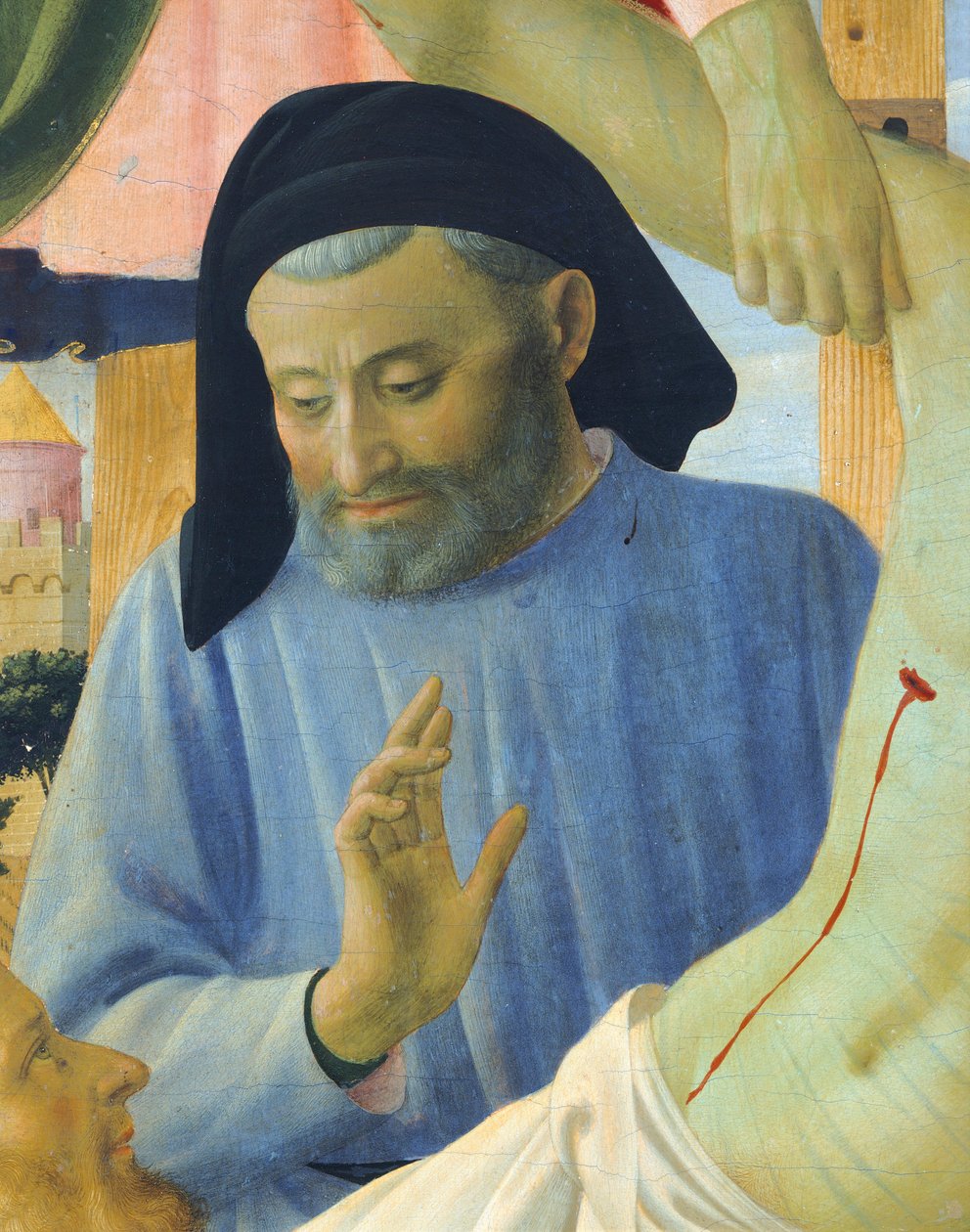 Michelozzo építész, részlet A keresztről vagy a Szentháromság oltáráról, 1432 körül, Giovanni da Fiesole, Fra Angelico néven ismert (1400-kb. 1455), tempera fán alkotó: Fra (c.1387 1455) Angelico