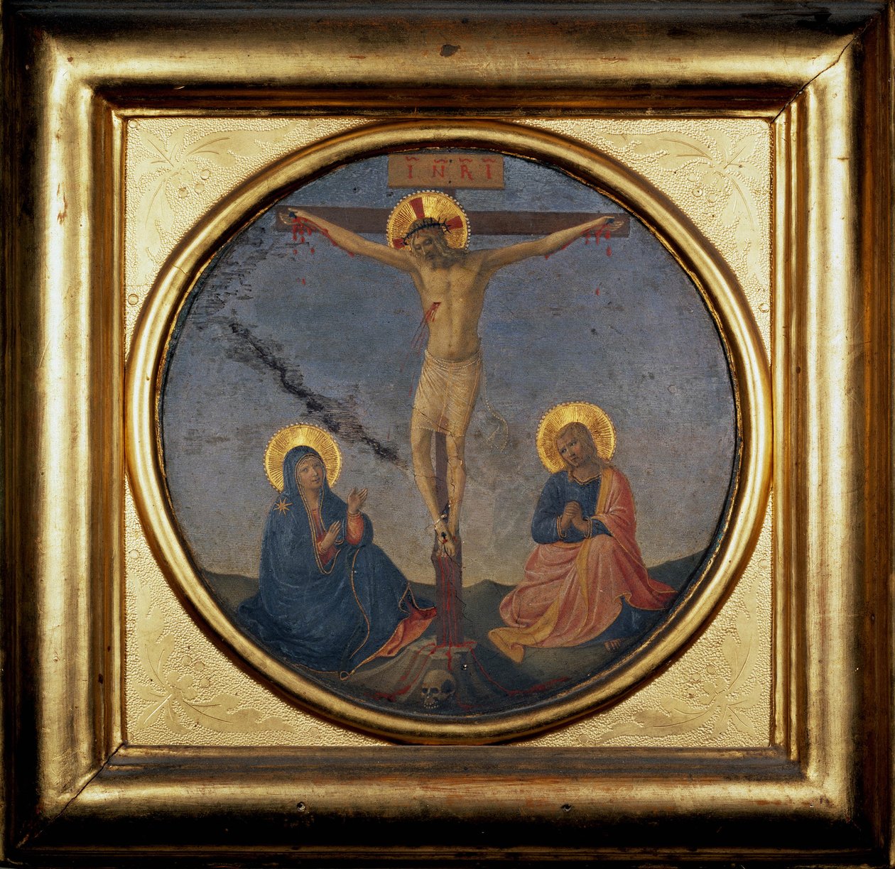 Krisztus keresztre feszítése Szűz és Mária Magdolna között (festmény) alkotó: Fra  Angelico