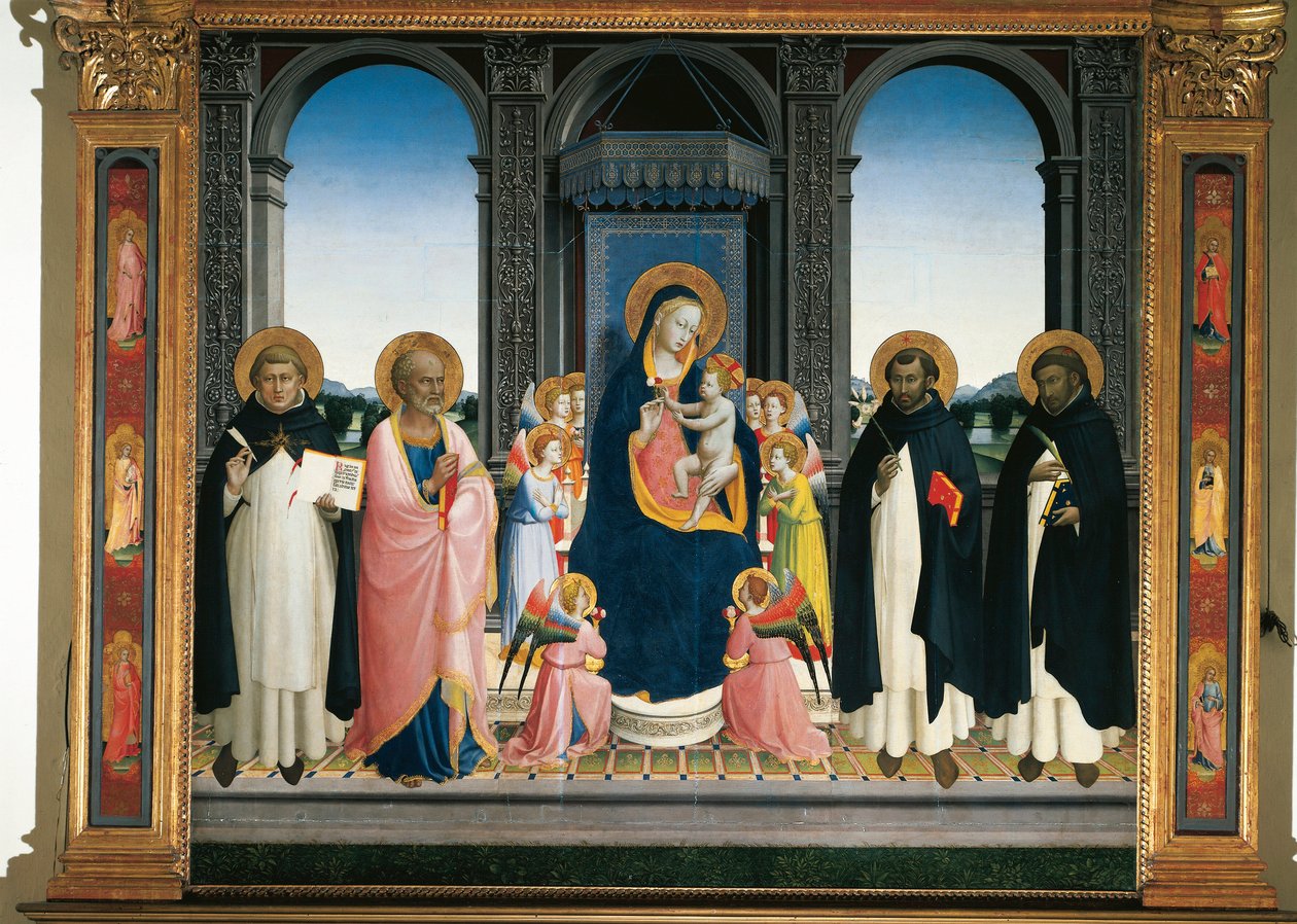 Fiesole oltárkép: Szűz és gyermek angyalokkal és négy szenttel (fára festett festmény alkotó: Fra  Angelico