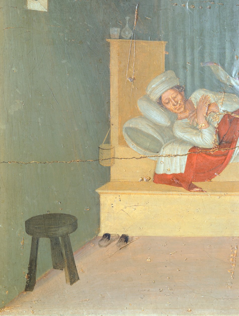 Gyógyító Justinianus diakónus, predella képek Szent Kozma és Szent Damián történetét ábrázoló Szent Márk-oltár Giovanni da Fiesole oltárképe, Fra Angelico néven (1400-kb. 1455), tempera fán, 37x45 cm, részlet, 1443 körül alkotó: Fra (c.1387 1455) Angelico