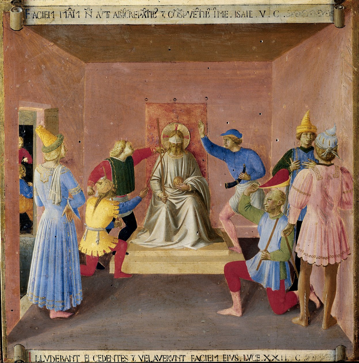 Jézust kigúnyolták a katonák. Krisztus élete, Armadio degli Argenti. (Tempera fán alkotó: Fra  Angelico