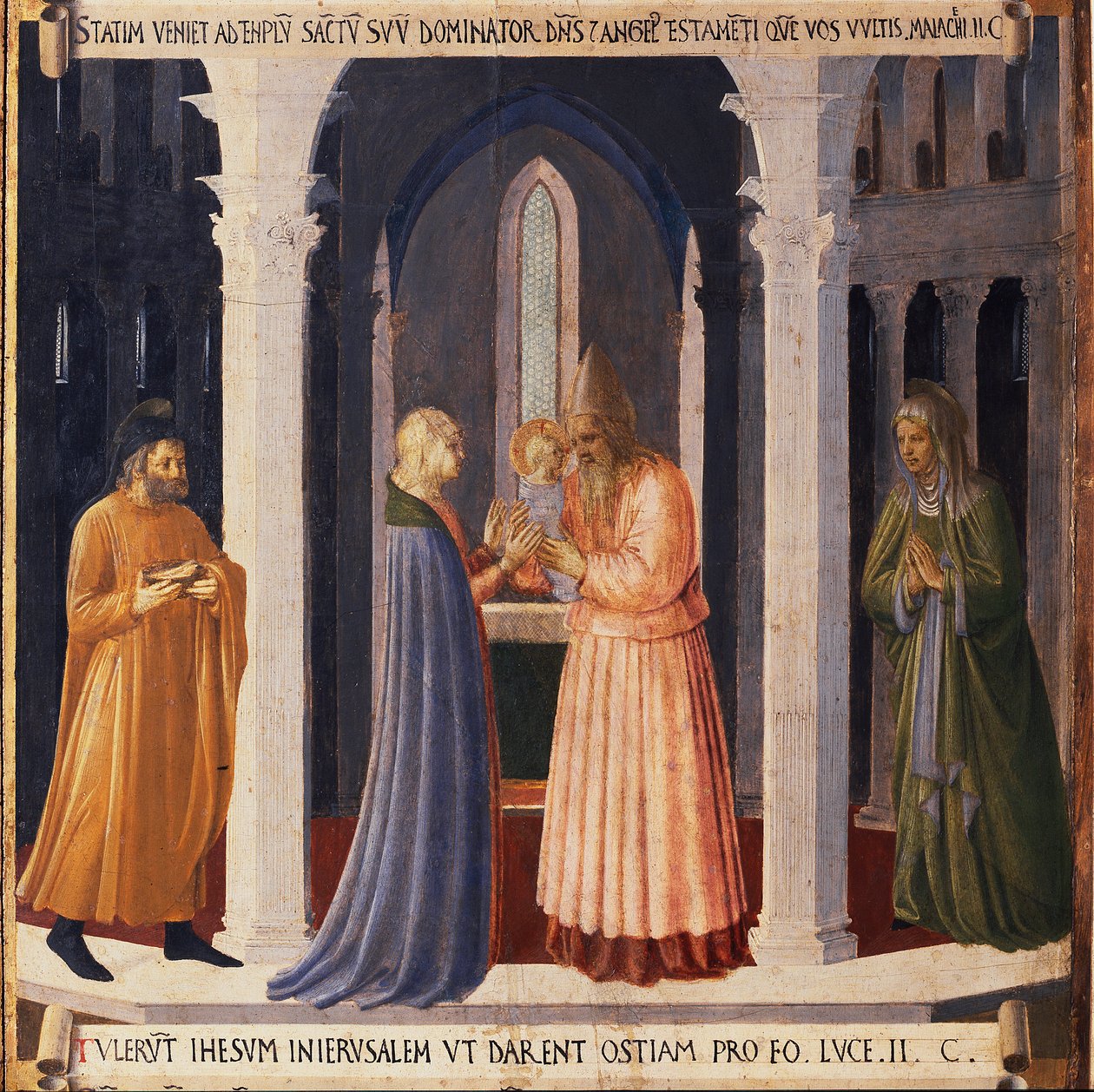 Krisztus élete: Jézus bemutatása az Armadio degli Argenti templomban. (Tempera fán alkotó: Fra  Angelico