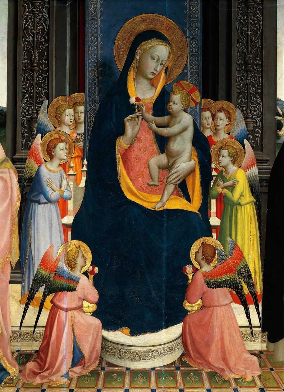 Giovanni da Fiesole, Fra Angelico néven ismert Madonna és a szentekkel trónolt gyermek (1400-1455 körül), tempera fán, részlet alkotó: Fra (c.1387 1455) Angelico