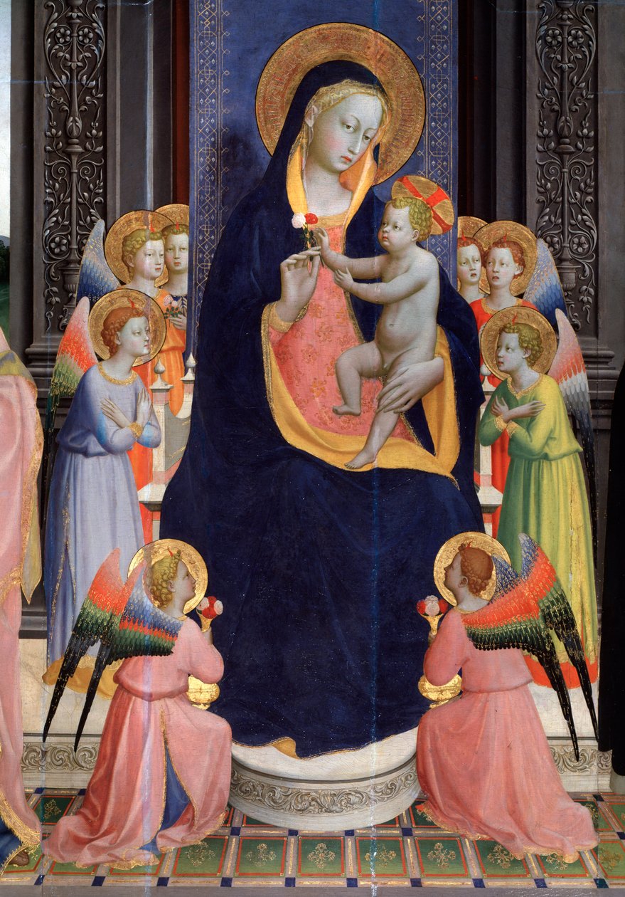 Madonna és a gyermek angyalokkal. Szent Domonkos oltárkép vagy Pala di Fiesole részlete (tempera fán, 1424-1428 körül) alkotó: Fra  Angelico