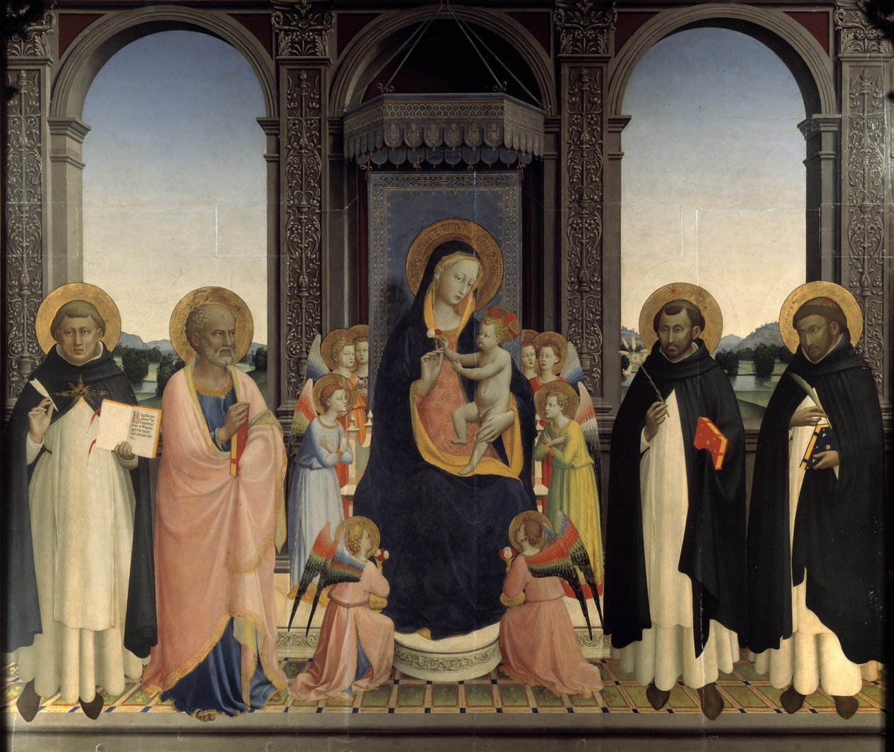 Szent Domonkos poliptichon - Aquinói Szent Tamás és Szent Barnabe, Szent Domonkos és Szent Péter vértanú alkotó: Fra  Angelico