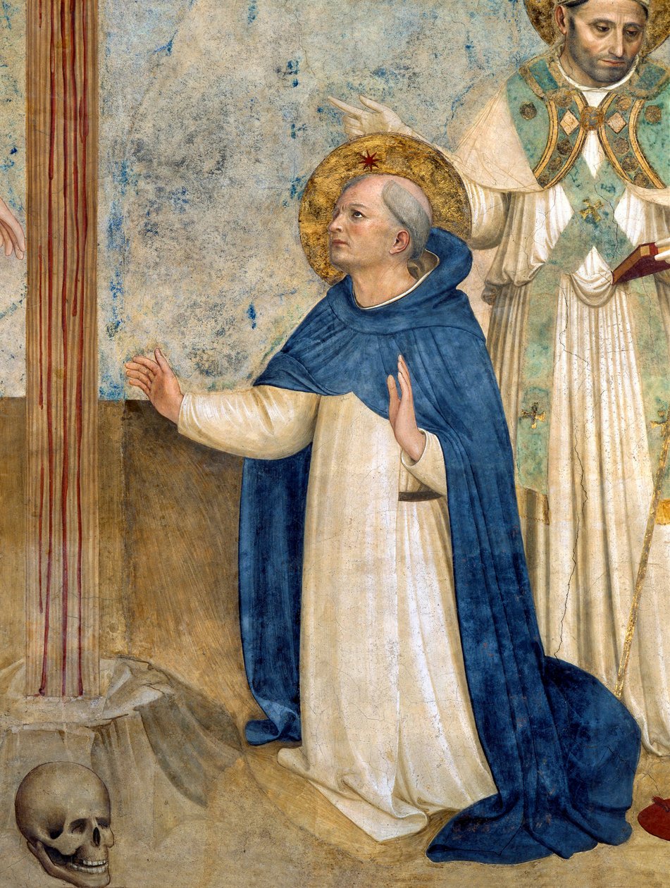 Szent Domonkos, részlet Fra Angelico (Guido di Pietro) freskójából, amely a keresztre feszítést ábrázolja alkotó: Fra  Angelico