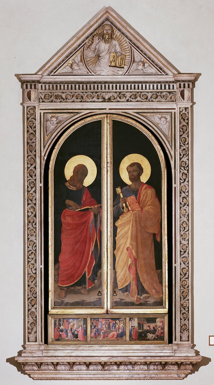 Szent Márk (balra) és Szent Péter. A Linaioli zárt tabernákulum (Fafestmény alkotó: Fra  Angelico