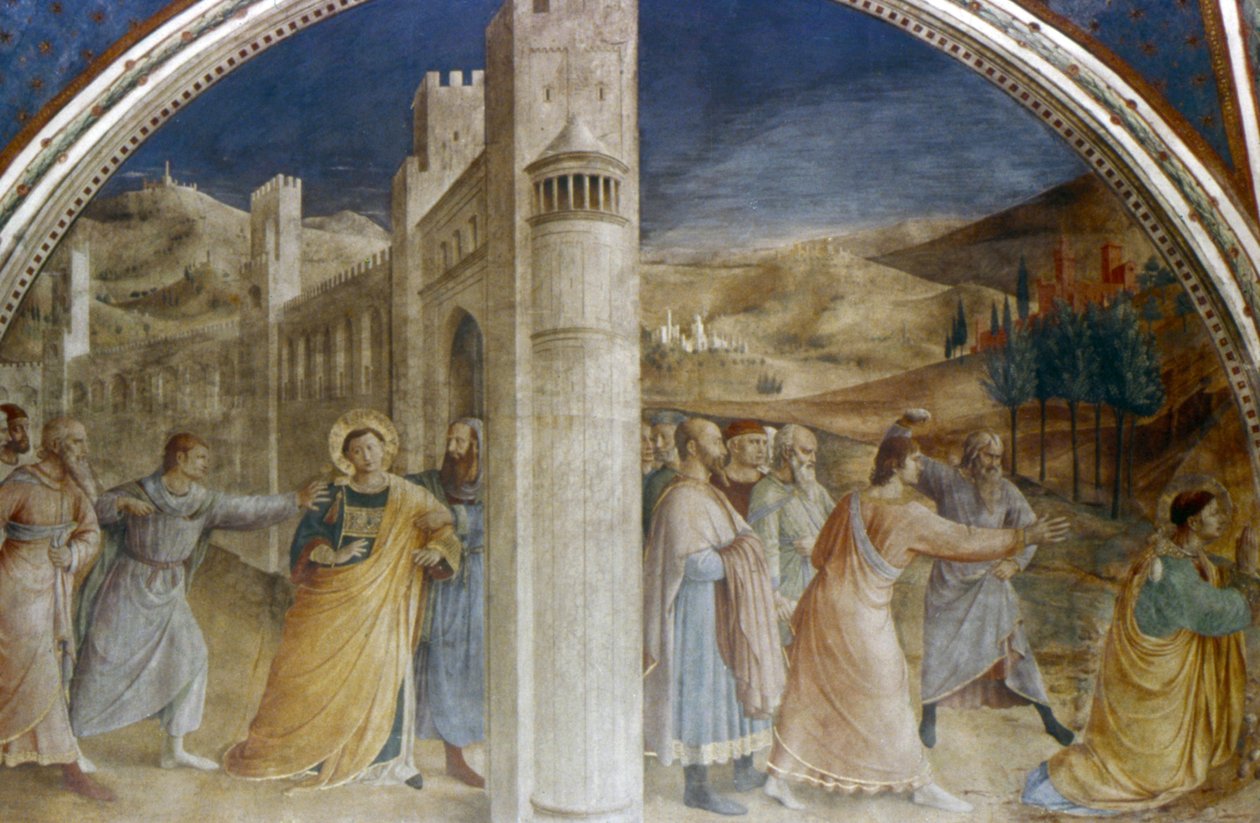 Szent Istvánt vértanúságába vezetik alkotó: Fra  Angelico