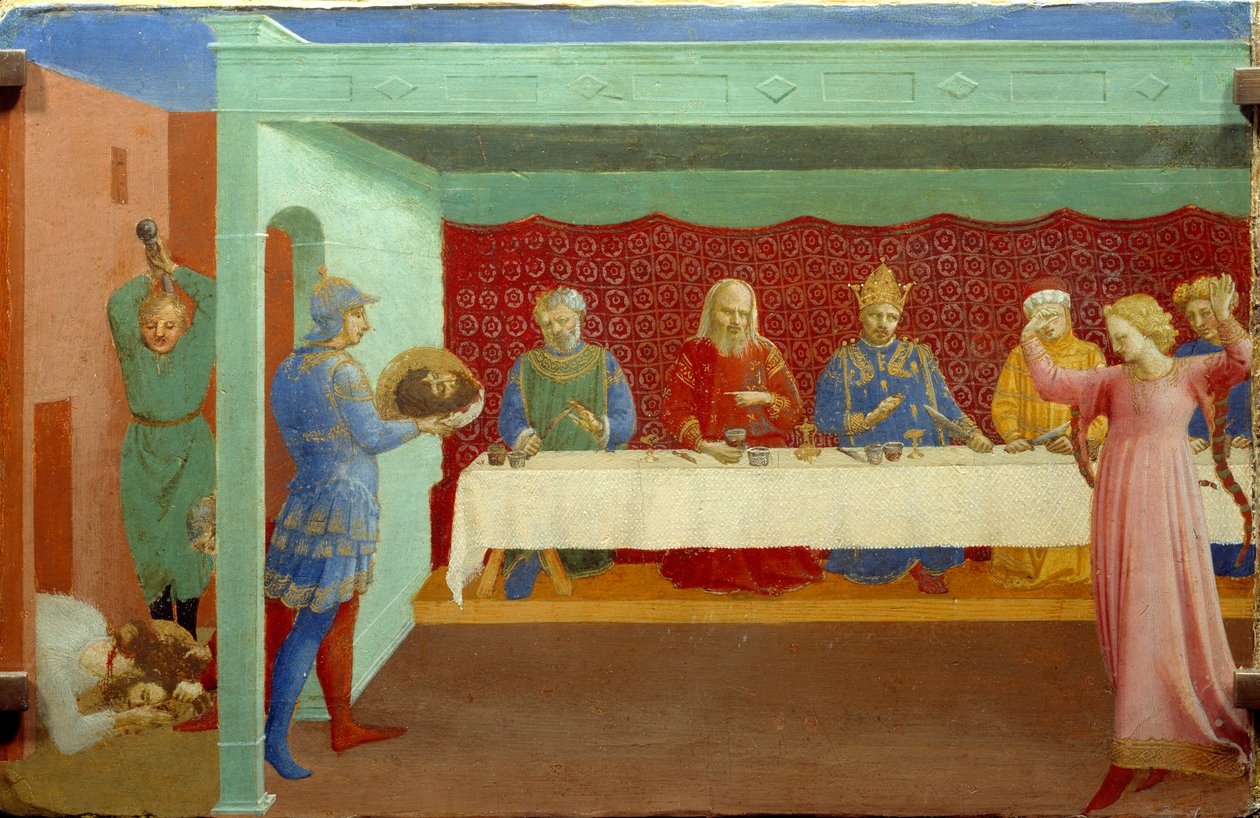 Keresztelő Szent János dekoltálása Herode Antipas lakomáján Banquet de Herode (Herode Antipas): Herodiade (Salome) lánya, akit Herode születésnapján táncolni hívnak, elcsábítja Heródest, aki esküvel megfogadja, hogy mindent megad neki, amit kér. alkotó: Fra  Angelico