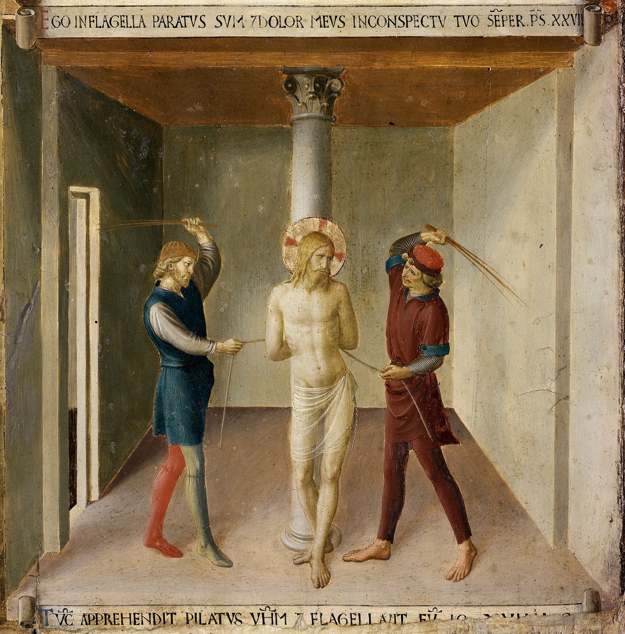 A korbácsolás. Krisztus élete, ezüst ruhásszekrény. (Tempera fán alkotó: Fra  Angelico