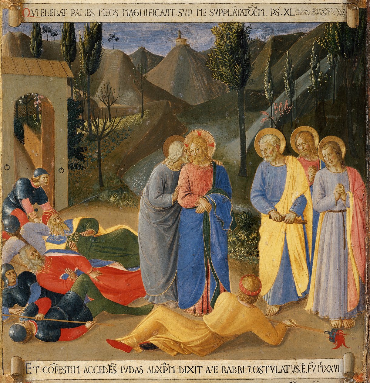 Júdás csókja. Krisztus élete, Armadio degli Argenti. (Tempera fán alkotó: Fra  Angelico