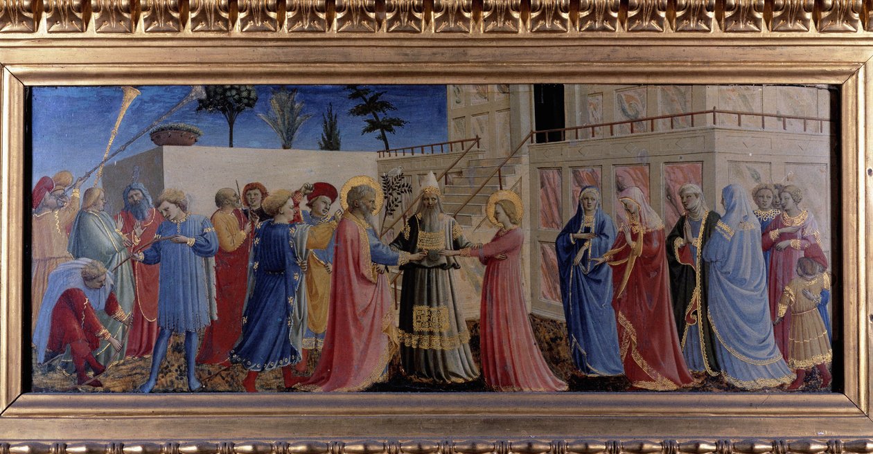 A Szűzanya esküvője. Predelle (Festmény fára) 1435 alkotó: Fra  Angelico