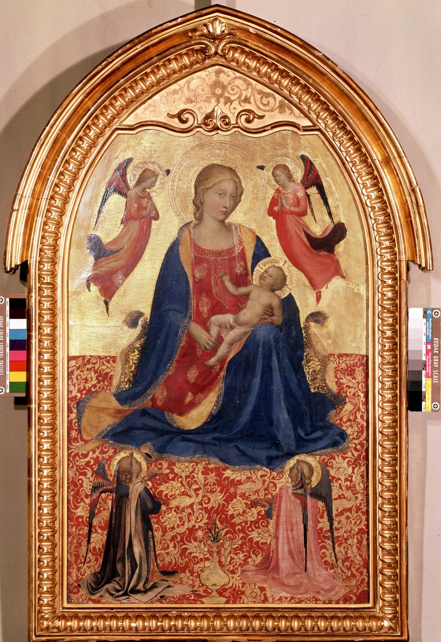 ""Szűz és gyermek és angyalok"" (Szűz és gyermek angyalokkal) Tempera fán, Guido di Pietro (vagy Fra Giovanni da Fiesole) mondta Fra Angelico vagy il Beato (1400-1455) 1425 Méret: 81x51 cm Remeteség múzeuma , Szentpétervár alkotó: Fra (c.1387 1455) Angelico