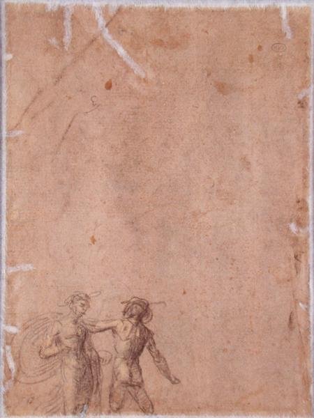 Két figura (fordítva) (fekete-sárga kréta fehérrel kiemelve a papíron) (lásd a 152658-as számot) alkotó: Fra 1472 1517 Bartolommeo